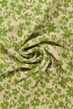 Chiffon - Olive Green Flowers on Beige