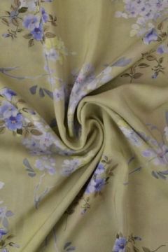 Viscose - Blue/Purple Flowers on Dusty Green