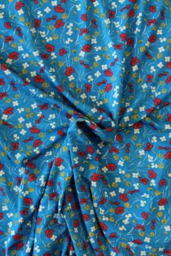 Viscose tricot - Red/Yellow/White Flowers on Petrol