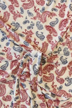 Viscose tricot - Red and Blue Barok on Creme