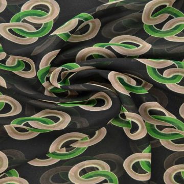 Chiffon - Green/Beige Chains on Black