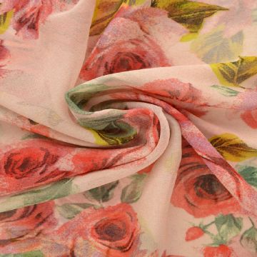 Chiffon - Red Roses on Soft Pink