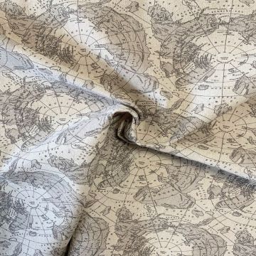 Katoen Canvas - World Map Beige on Grey