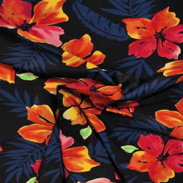 Lycra - Orange/Pink Flowers on Navy