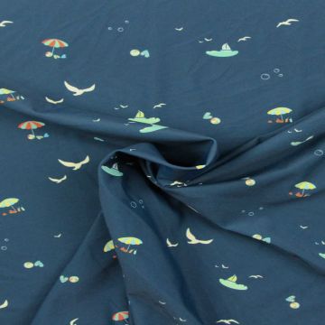 Lycra - Sailboat and Birds on Dark Blue