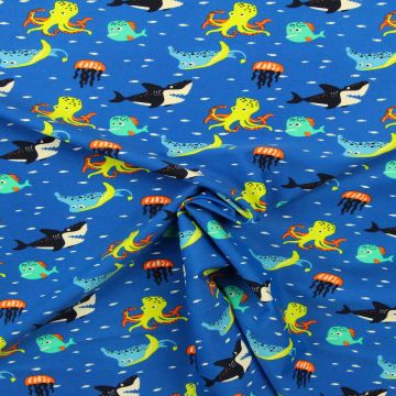 Lycra - Sea Creatures on Bright Blue