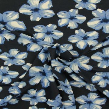 Lycra - Blue/White Flowers on Navy