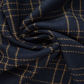 Mantelstof - Ocher Squares and Lines on Dark Blue