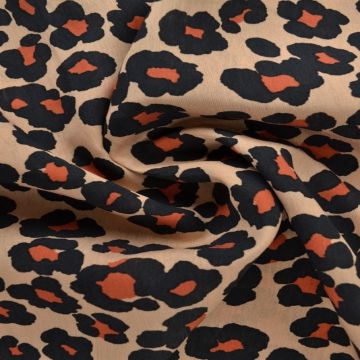 Viscose Fashion - leopard spots black/dark orange on beige