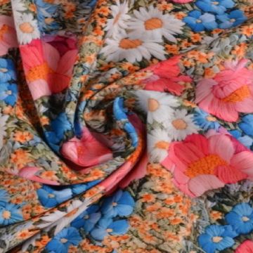 Viscose - Embroidery Pink/White/Blue Flowers