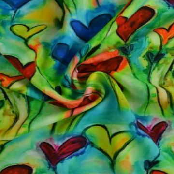 Viscose - Colorful Artwork of Hearts on Bright Green