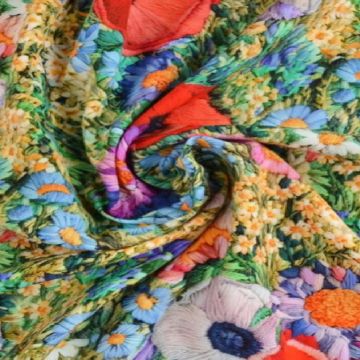 Viscose - Embroidered Flowers in a Flower field