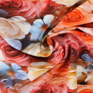 Viscose - Digital Pink/Orange/White Roses