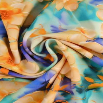 Viscose - Soft Vanilla Flowers on Petrol and Blue