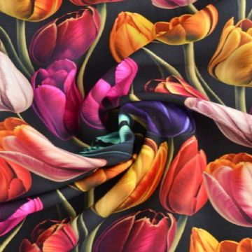 Viscose - Digital Dutch Tulips on Black