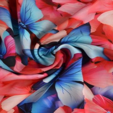 Viscose - Pink/Blue Butterfly Flowers