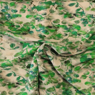 Viscose - Green Olives and Leaves on Beige