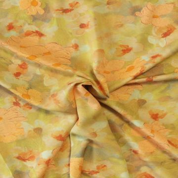 Viscose - Orange Flowers on Bright Green/Grey