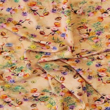 Viscose - Colorful Magical Flowers on Salmon