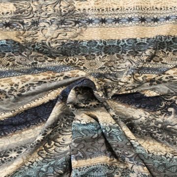 Viscose Tricot - Stripes and Lace Blue/Grey/Beige