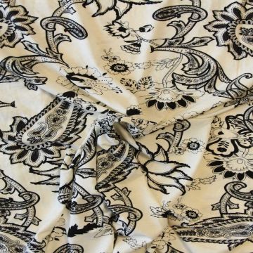 Viscose tricot - Black Barok and Flowers On Off White
