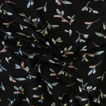 Viscose tricot - Multicolor Feather Flowers on Black