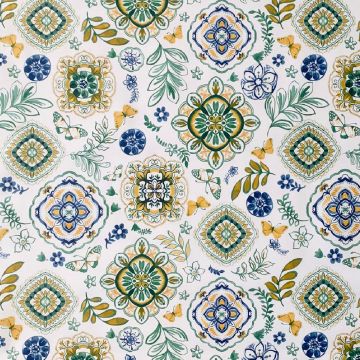 Tafelzeil - Portuguese Tile Art - Green/Ocher/Blue 