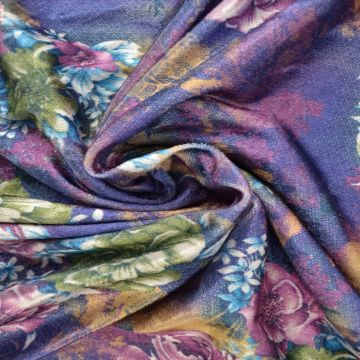 Velvet Stretch - Purple/Green Roses on Purple and Gold